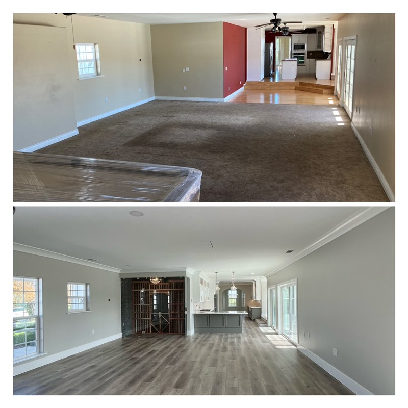 Family room before and after a whole-home renovation in Paso Robles