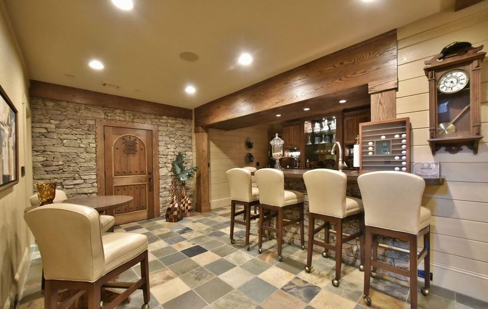 Custom wood bar and detailed millwork
