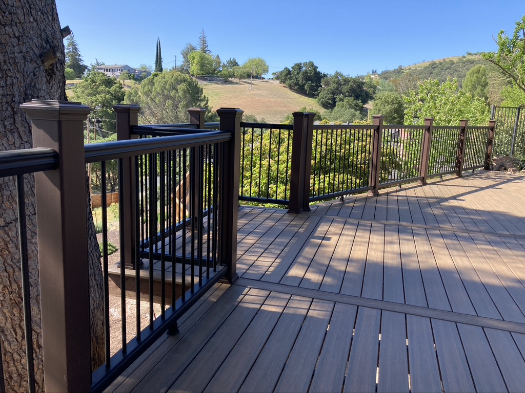 Trex deck boards with custom railing